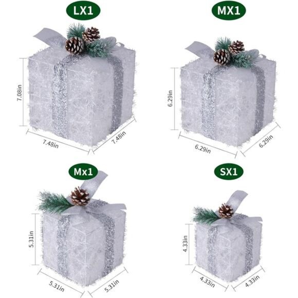Set of 4 Christmas Lighted Gift Boxes, Pre-lit Light up Present Set with - Picture 2 of 8